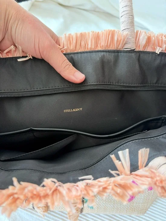 Stella & Dot Antibes Straw and Raffia Tote
Bag Embroidered Shake Your Palms - Picture 9 of 12